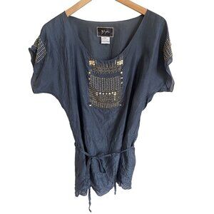 Johnny Was BIYA Blue/Gray Embellished Dolman Sleeve Tunic
